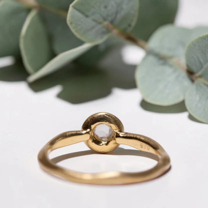 Rose Cut Diamond Ring with Wide Bezel Water Band in 18K Gold