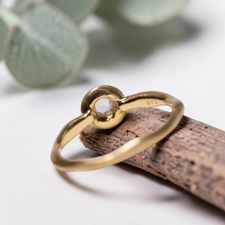 Rose Cut Diamond Ring with Wide Bezel Water Band in 18K Gold