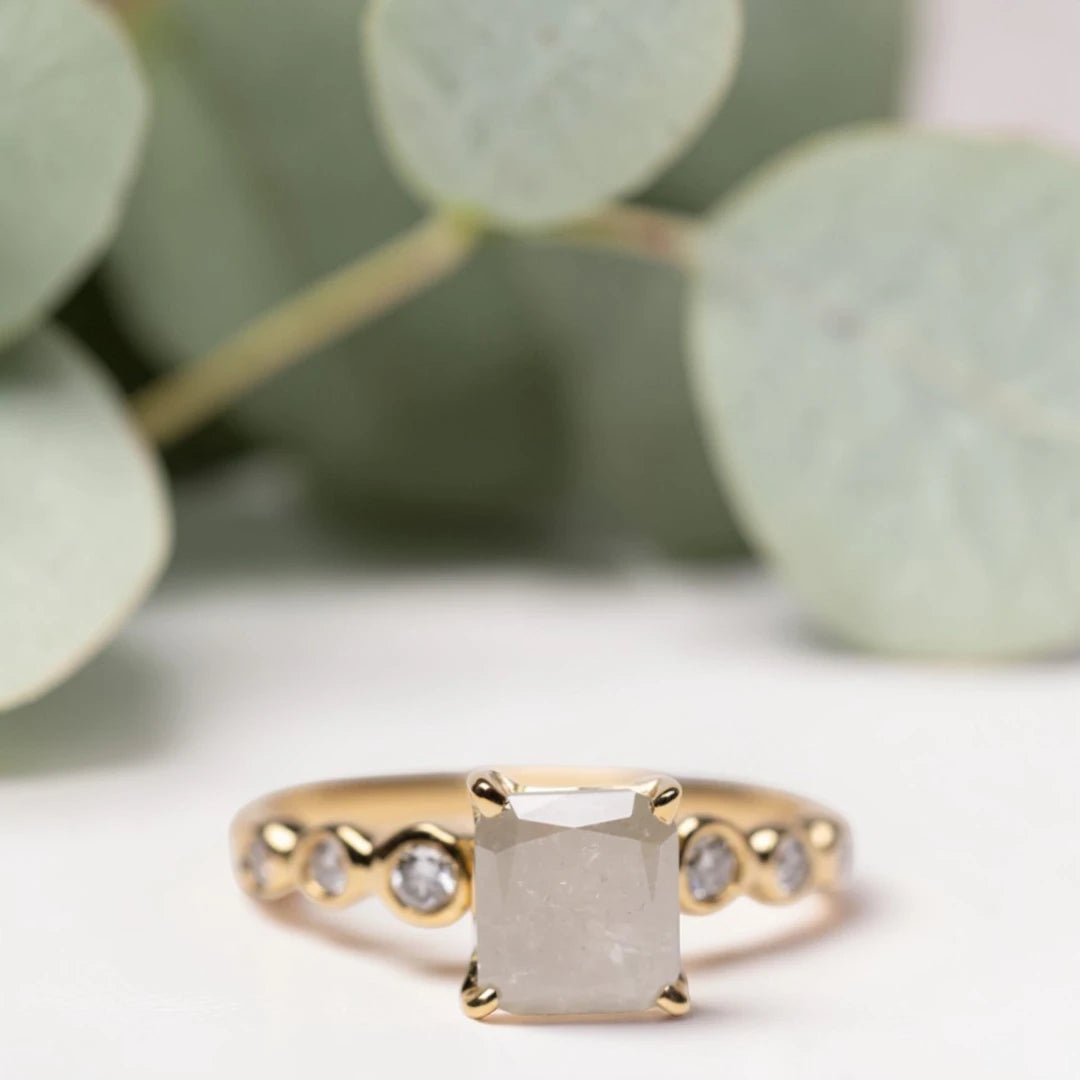 Princess Cut Salt and Pepper Diamond Ring – Twisted Band Engagement Ring