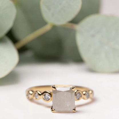 Princess Cut Salt and Pepper Diamond Ring – Twisted Band Engagement Ring