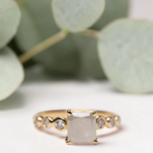 Princess Cut Salt and Pepper Diamond Ring with Twisted Band
