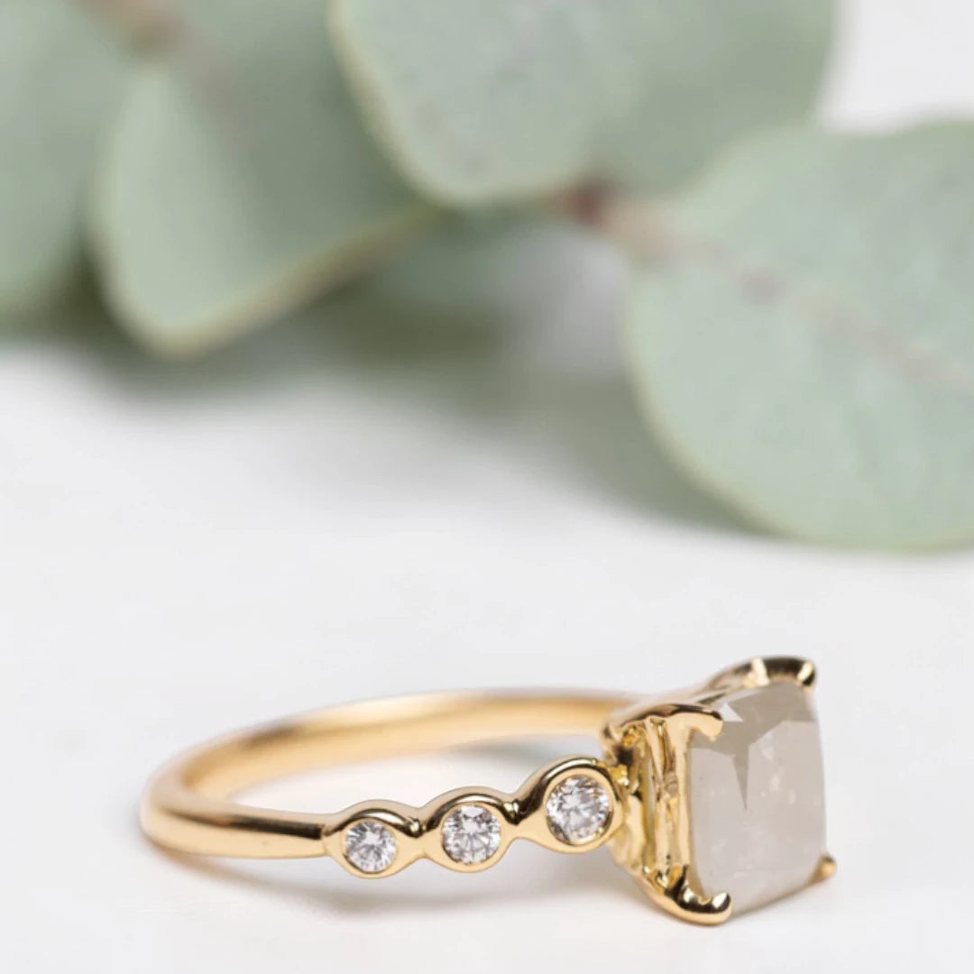 Princess Cut Salt and Pepper Diamond Ring – Twisted Band Engagement Ring