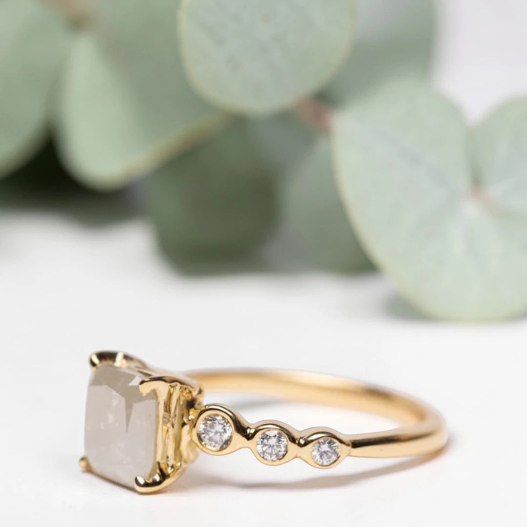 Princess Cut Salt and Pepper Diamond Ring – Twisted Band Engagement Ring