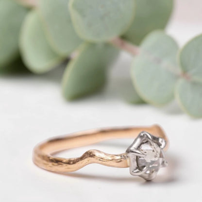 Salt and Pepper Rose Cut Diamond Ring with Twisted Shank
