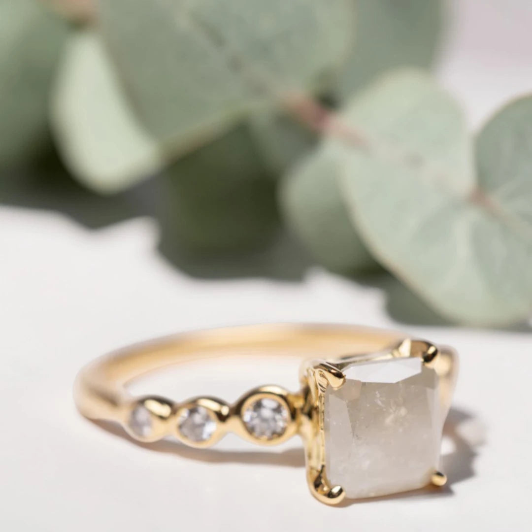 Princess Cut Salt and Pepper Diamond Ring – Twisted Band Engagement Ring