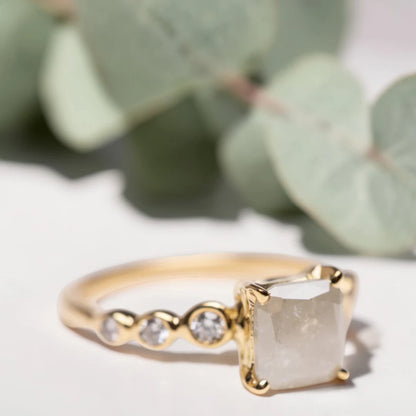 Princess Cut Salt and Pepper Diamond Ring – Twisted Band Engagement Ring
