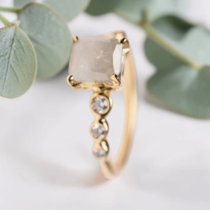 Princess Cut Salt and Pepper Diamond Ring – Twisted Band Engagement Ring