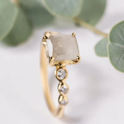 Princess Cut Salt and Pepper Diamond Ring – Twisted Band Engagement Ring
