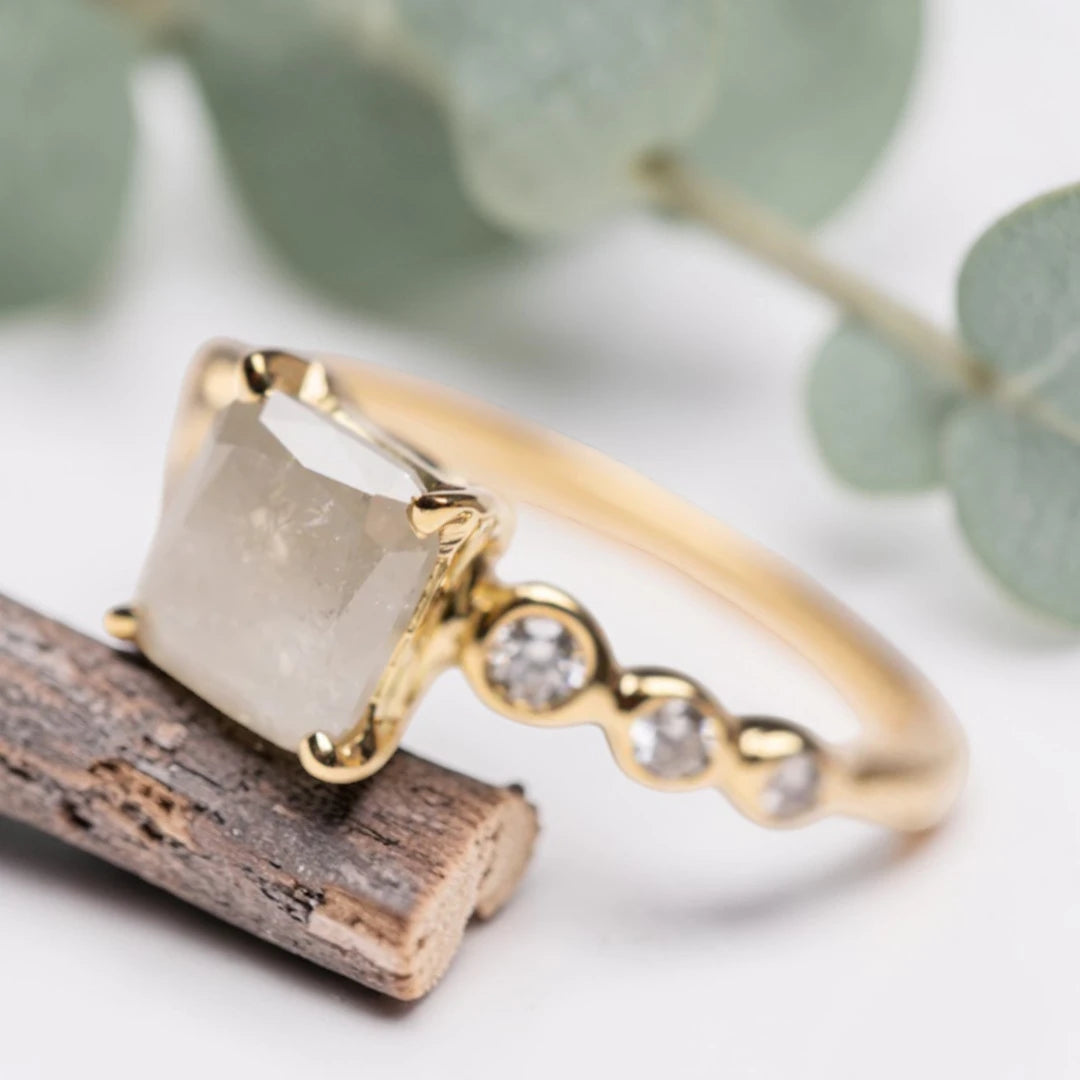 Princess Cut Salt and Pepper Diamond Ring – Twisted Band Engagement Ring