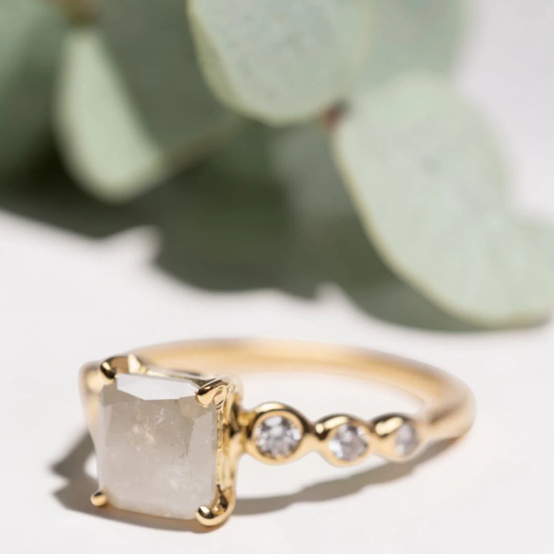 Princess Cut Salt and Pepper Diamond Ring – Twisted Band Engagement Ring