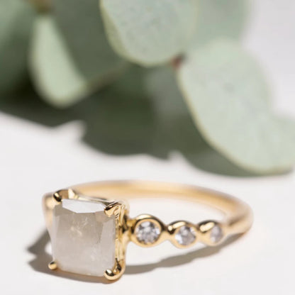 Princess Cut Salt and Pepper Diamond Ring – Twisted Band Engagement Ring