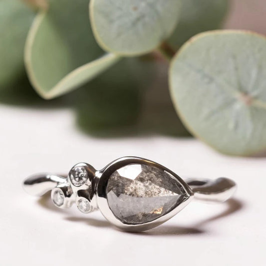 Pear Rose cut Salt & Pepper Diamond Ring – Vintage Bridal Band