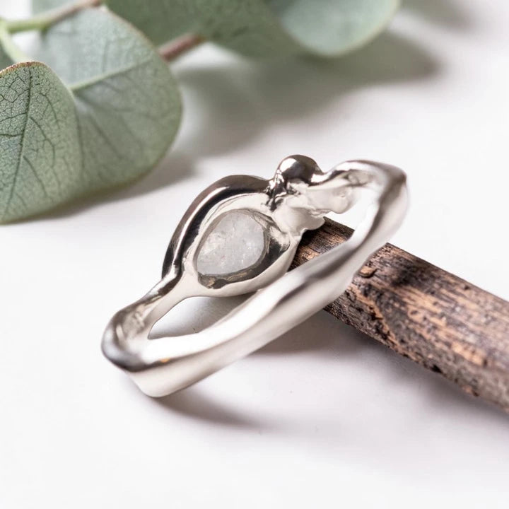 Pear Rose Cut Salt and Pepper Diamond Ring Vintage Bridal Band