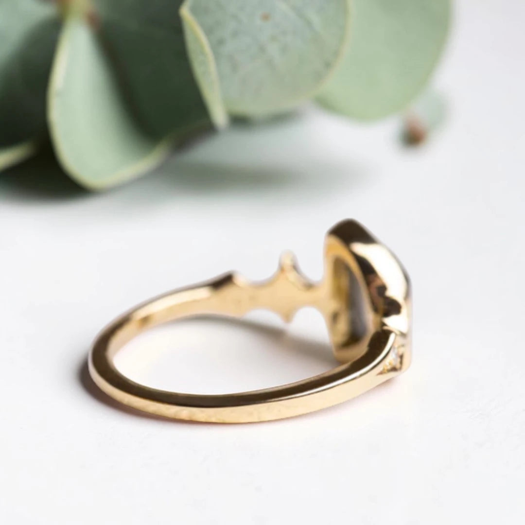 Half Moon Rose Cut Salt and Pepper Diamond Ring in Gold