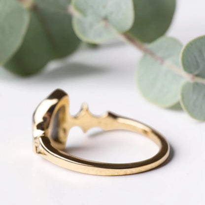 Half Moon Rose Cut Salt and Pepper Diamond Ring in Gold