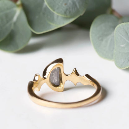 Half Moon Rose Cut Salt and Pepper Diamond Ring in Gold