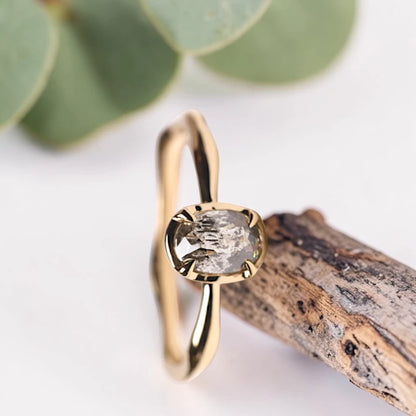 Oval Salt and Pepper Diamond Engagement Ring – Handmade Rustic Bezel Set