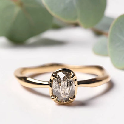 Oval Salt and Pepper Diamond Engagement Ring – Handmade Rustic Bezel Set