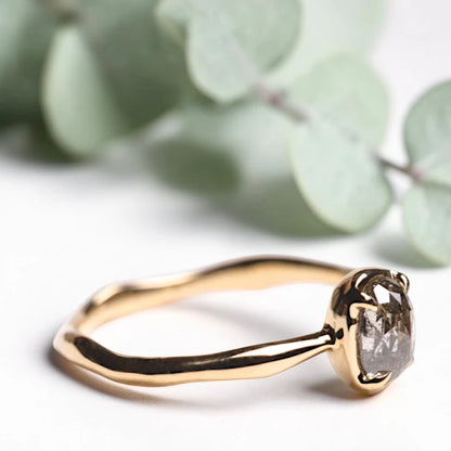 Oval Salt and Pepper Diamond Engagement Ring – Handmade Rustic Bezel Set