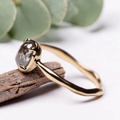 Oval Salt and Pepper Diamond Engagement Ring – Handmade Rustic Bezel Set