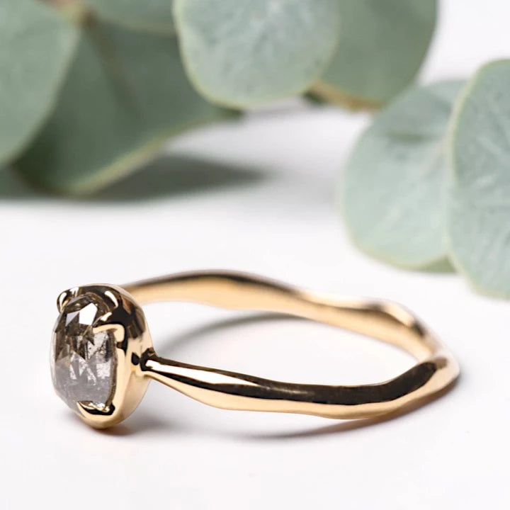 Oval Salt and Pepper Diamond Engagement Ring – Handmade Rustic Bezel Set