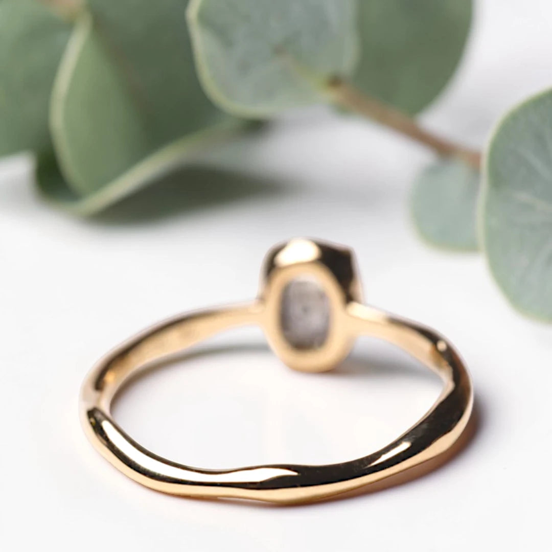 Oval Salt and Pepper Diamond Engagement Ring – Handmade Rustic Bezel Set