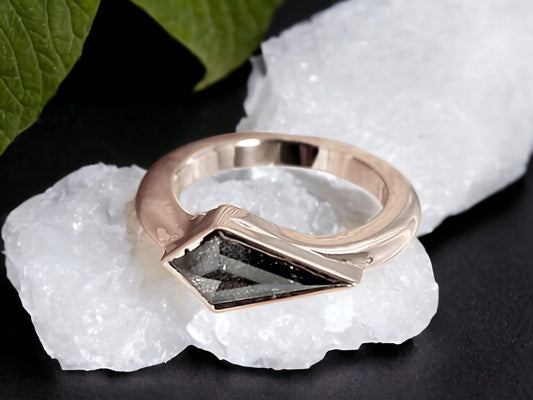 Kite Cut Salt and Pepper Diamond Ring Bezel Set Engagement Ring