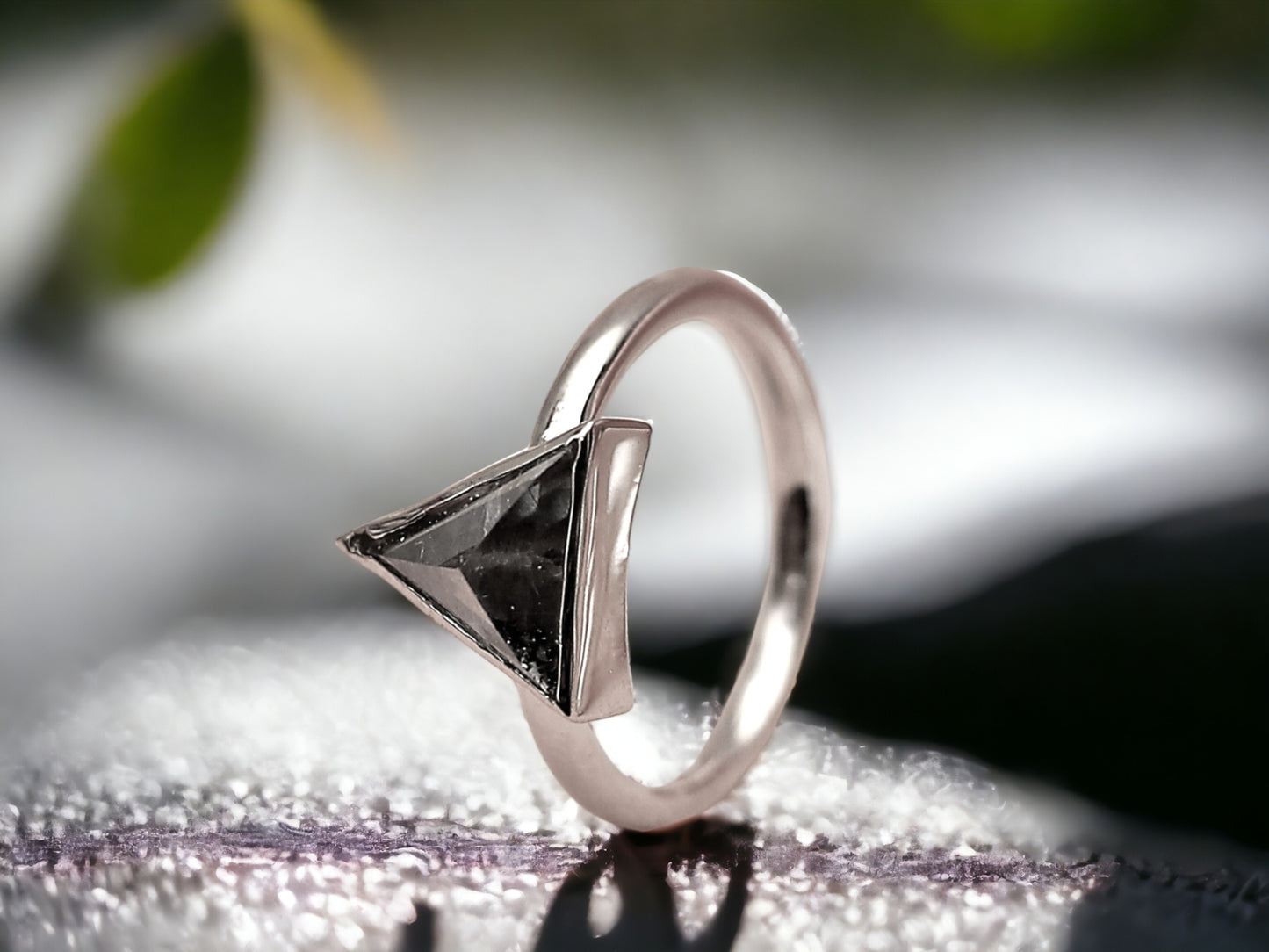 Triangle Salt & Pepper Diamond Ring, Raw Natural Engagement Ring, Handmade Rustic Gold