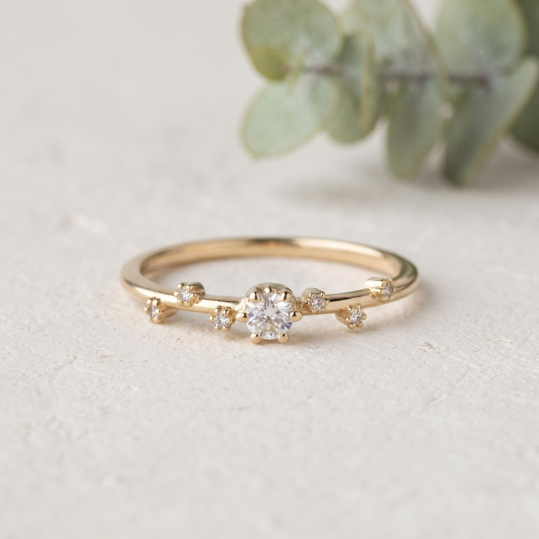 Minimalist Lab Grown Diamond Ring with Round Side Stones