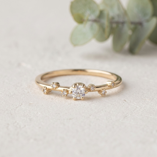 Minimalist Lab Grown Diamond Ring with Round Side Stones
