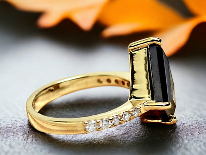 Kite Cut Black Diamond Ring Unique Engagement Ring in Gold