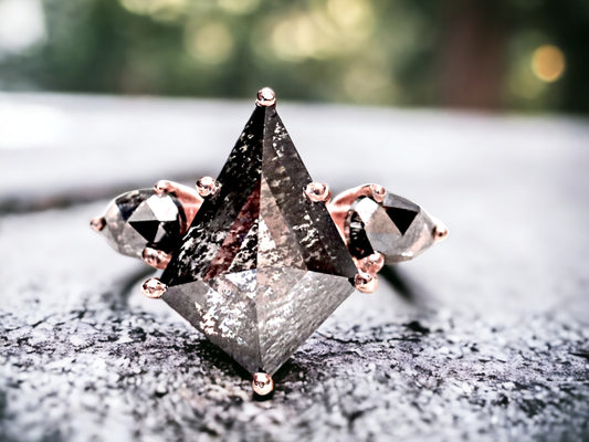 Handmade Kite Shape Diamond Ring – Raw Natural Salt and Pepper Beauty