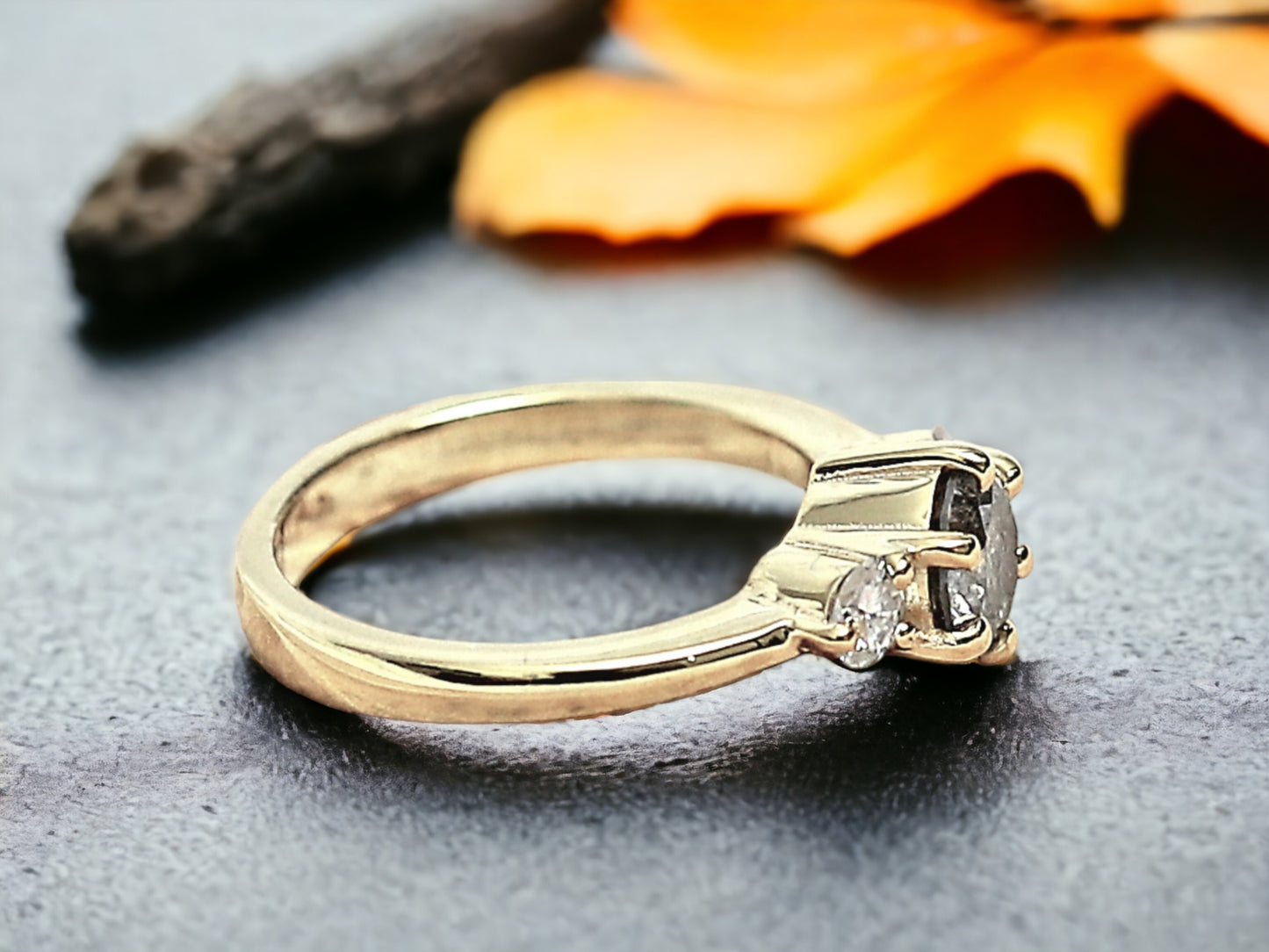Three Stone Engagement Ring Handmade in Fine Gold