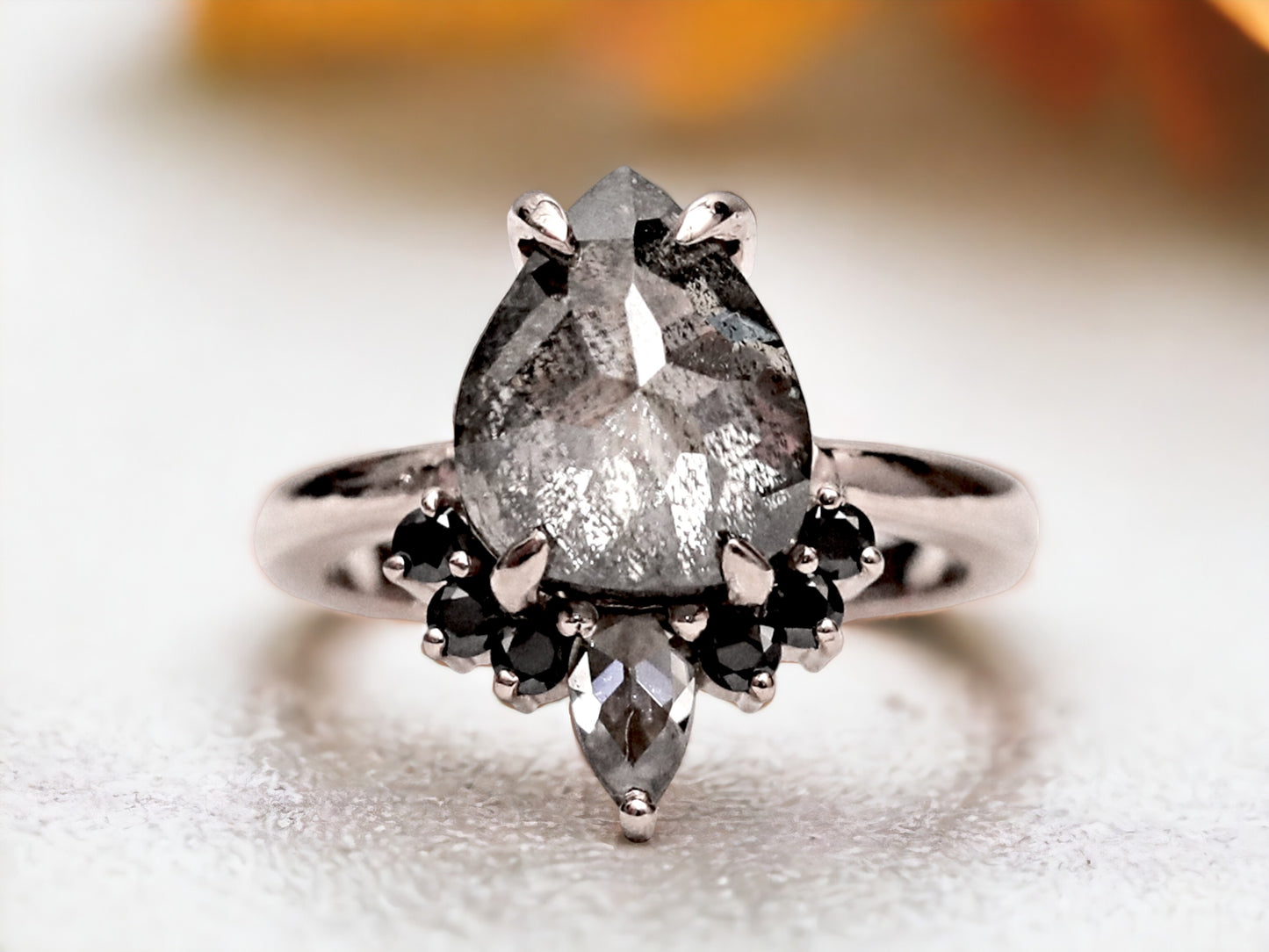 Rustic Salt and Pepper Diamond Engagement Ring Handmade Unique Gray Diamond Jewelry