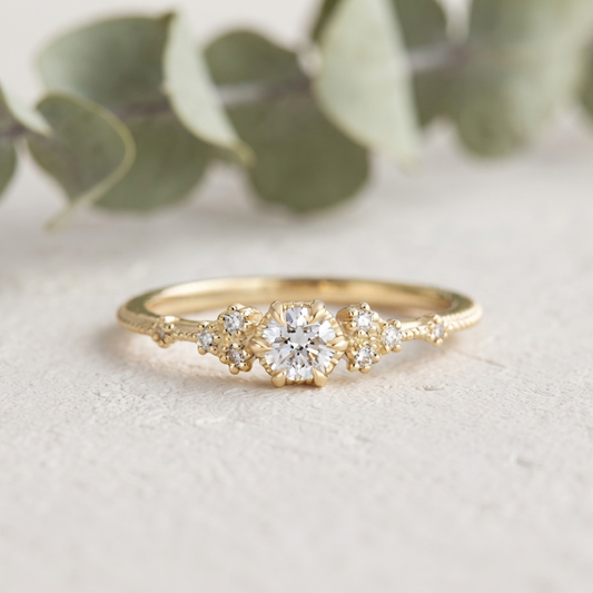Round Minimalist Beaded Handcrafted Diamond Ring