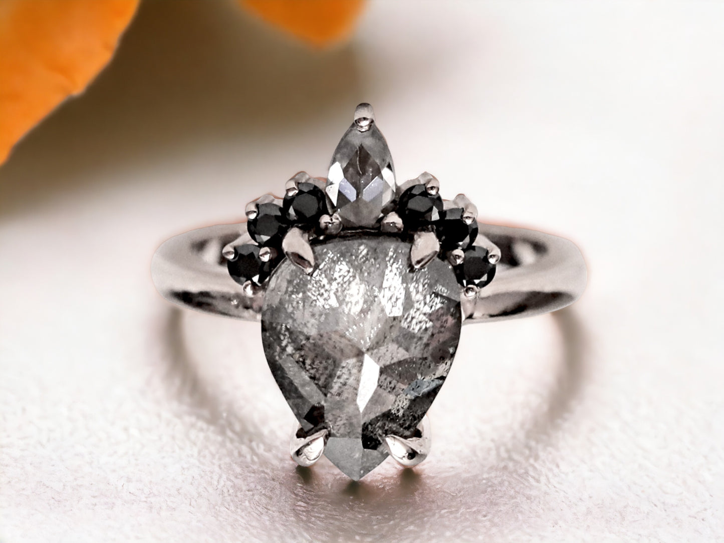 Rustic Salt and Pepper Diamond Engagement Ring Handmade Unique Gray Diamond Jewelry