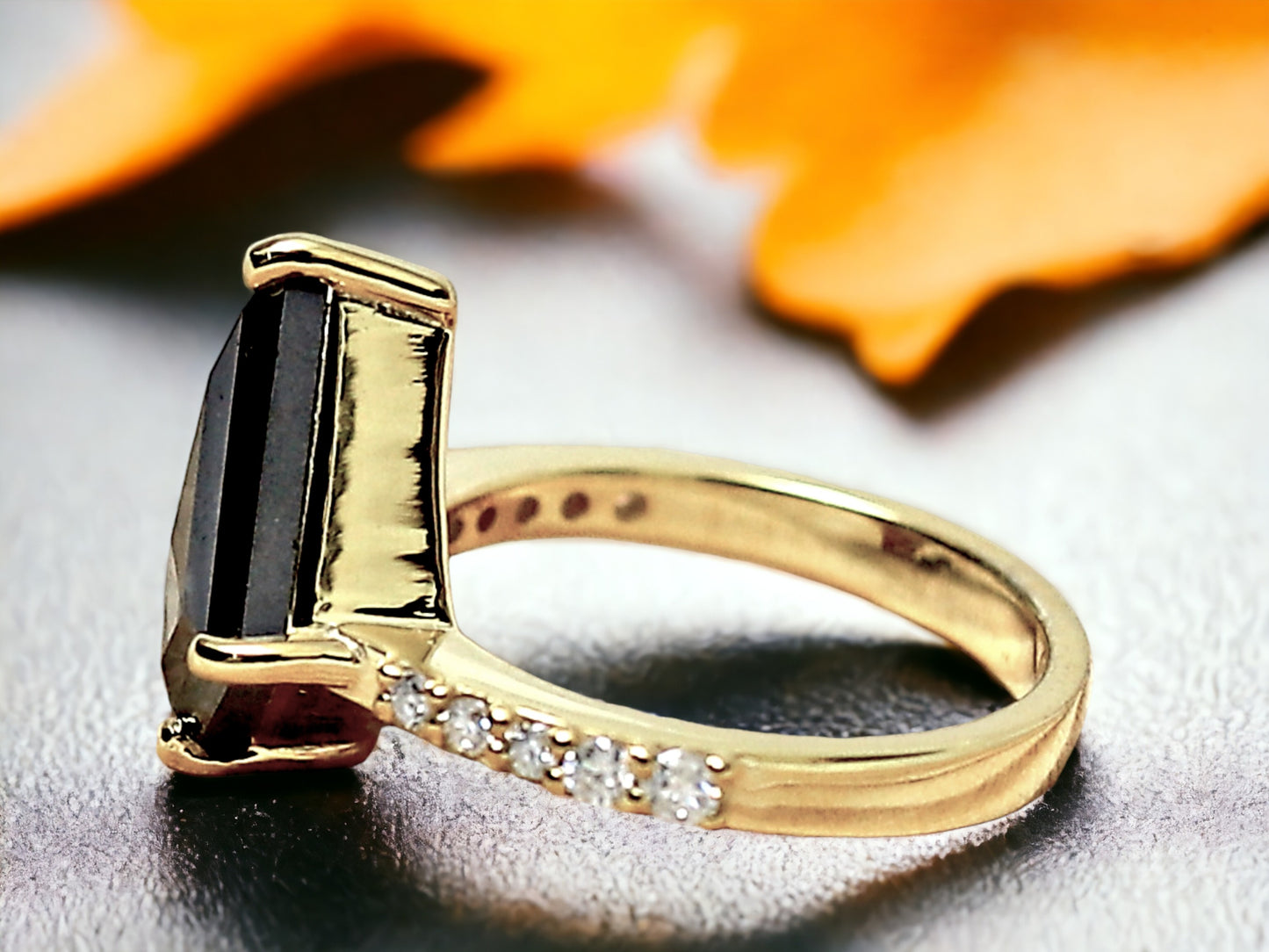 Kite Cut Black Diamond Ring Unique Engagement Ring in Gold