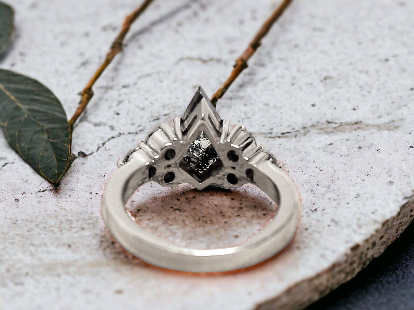 Kite Cut Salt and Pepper Diamond Ring Handmade Minimalist Engagement Ring