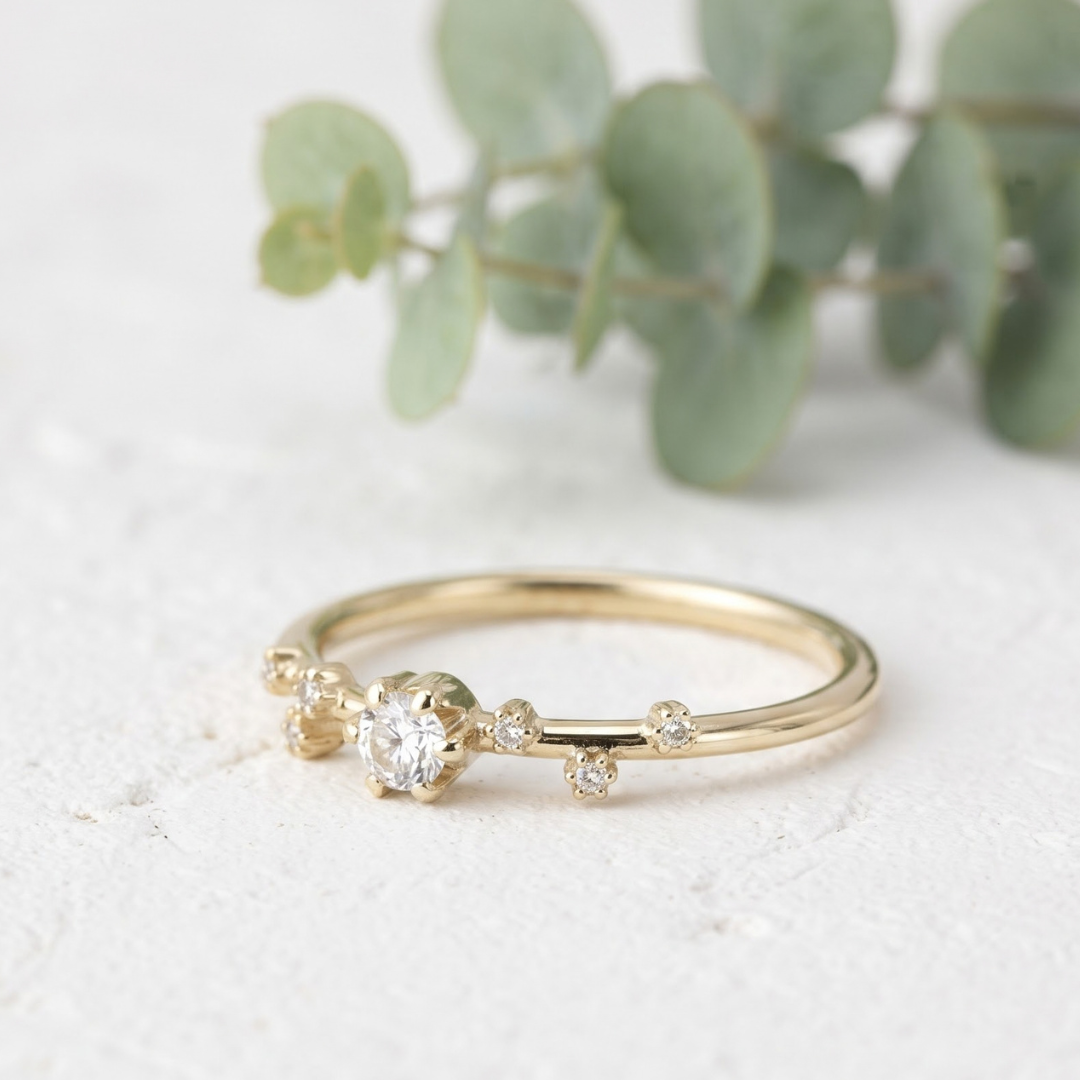 Minimalist Lab Grown Diamond Ring with Round Side Stones