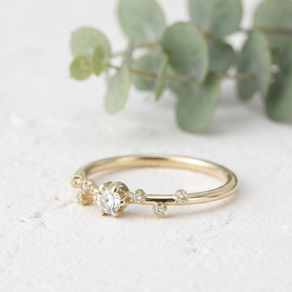 Minimalist Lab Grown Diamond Ring with Round Side Stones