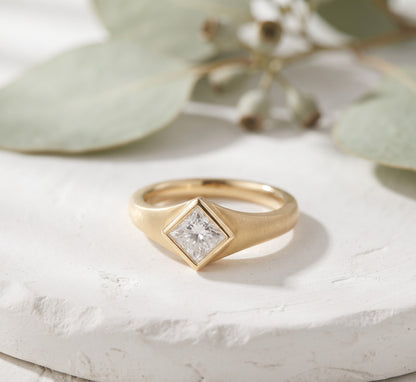 Princess Cut Diamond Bezel Engagement Ring in Gold