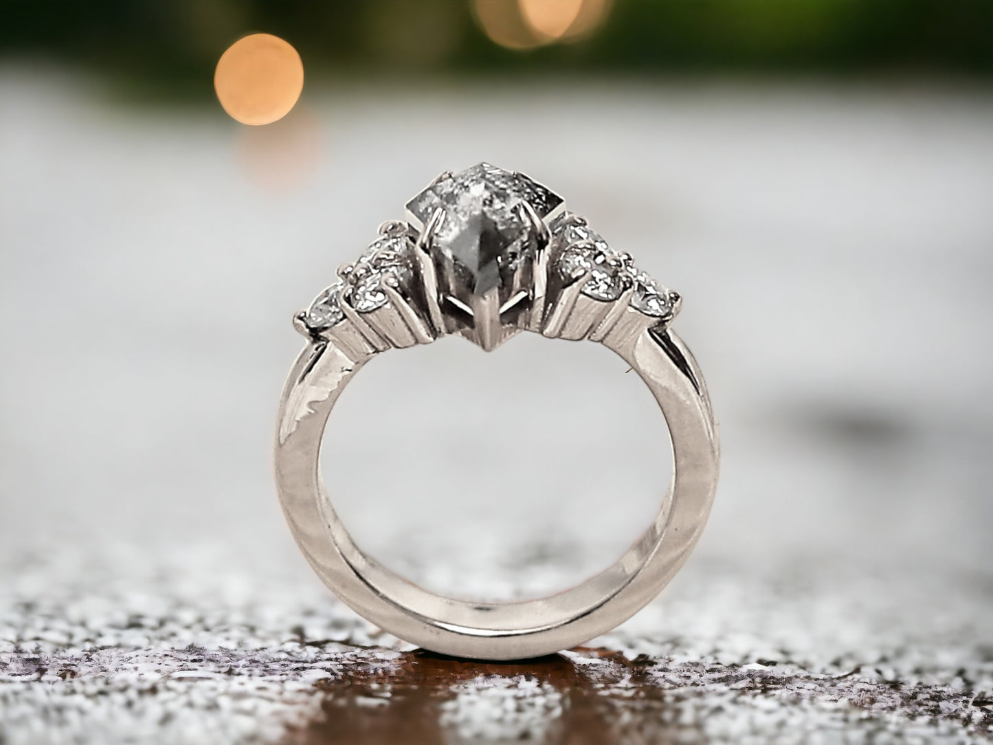 Kite Cut Salt and Pepper Diamond Ring Handmade Minimalist Engagement Ring