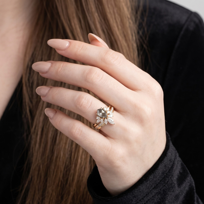 Shield Cut Salt and Pepper Diamond Wedding Ring