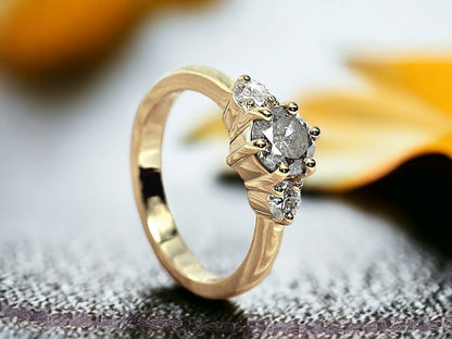 Three Stone Engagement Ring Handmade in Fine Gold