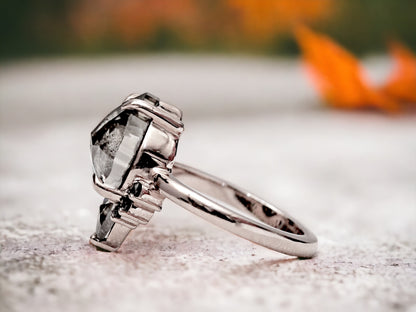 Rustic Salt and Pepper Diamond Engagement Ring Handmade Unique Gray Diamond Jewelry