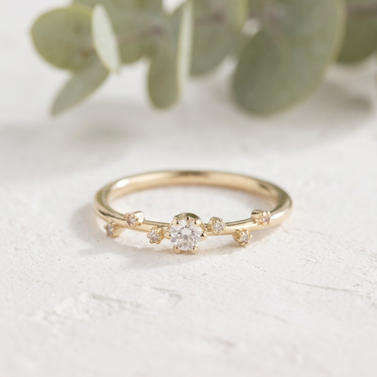 Minimalist Lab Grown Diamond Ring with Round Side Stones