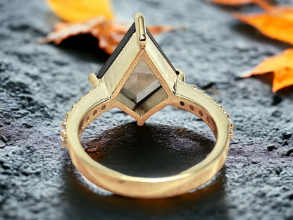 Kite Cut Black Diamond Ring Unique Engagement Ring in Gold