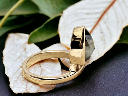 Pear Cut Salt and Pepper Diamond Ring Handmade Gray Engagement