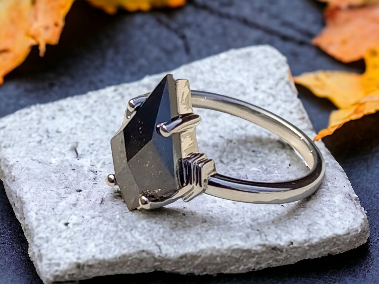 Kite Diamond Engagement Ring, Modern Minimal Gold Ring, Handmade Promise Ring