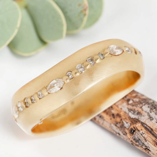 Salt & Pepper Marquise Diamond Ring – Organic Minimalist Bridal Band